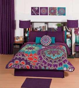 Girls Purple Pink Flowers Comforter Bedding Set Twin 4p  