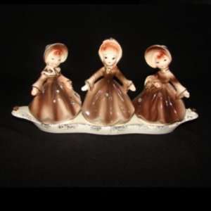 RARE Vintage Enesco Girl Bell, Salt Pepper Shakers with Tray  