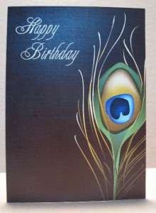 HAPPY BIRTHDAY~ Peacock Feather~ Chocolate Brown Shimmer Greeting Note 