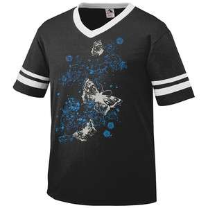 Gray Butterfly Blue Carnation Flower Tattoo Feel Good Rose Ringer T 