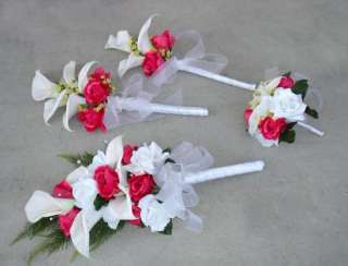Fuchsia Pink CALLA LILY Roses Wedding Flowers SET Silk  