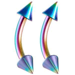   rings earrings curved curve barbell bar 4mm cone Rainbow   Pierced