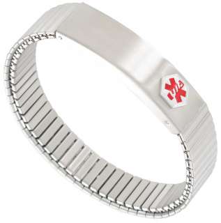 Mens Brushed Stainless Steel Medical Alert Expansion Bracelet