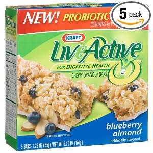 Kraft Live Active Bars, Blueberry Almond, 5 Count Boxes (Pack of 5)