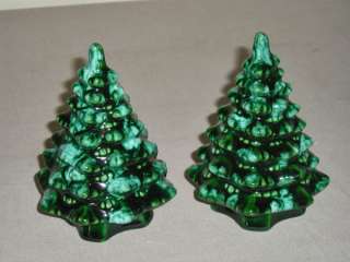   1970s Ceramic Christmas 4 mini Trees & 8 Holly Leaf Dish  