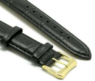 20mm Black/Gold Leather Watch Band for Bulova Omega  