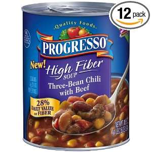 Progresso High Fiber Soup, Three Bean Chili with Beef, 18.5 Ounce Cans 