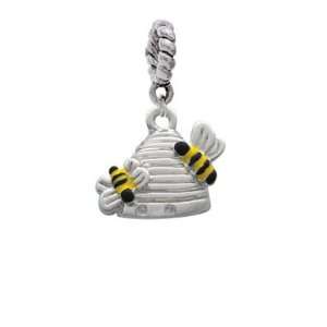   Beehive with 2 Bumble Bees Silver European Charm Dangle Bead [Jewelry