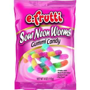 frutti Sour Neon Worms, 4 Ounce Bags (Pack of 12)  