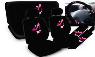   Heel Pink Hearts Heels Stilletos Complete Car Seat Cover Full Set STD
