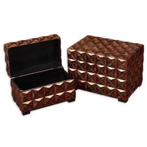 Uttermost 19.5 Inch Akino Boxes (Set of 2) Gold Leaf w/ Edges & Light 