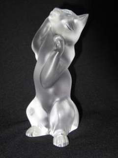 Vintage Lalique Frosted Crystal Grooming Cat  