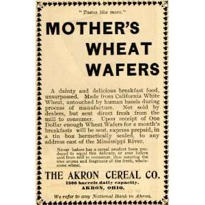   Ad Mothers Wheat Wafers Breakfast Akron Cereal Co   Original Print Ad