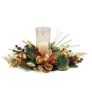 Magnolia Spice Christmas Centerpiece * Glass Candle Holder * Pine 
