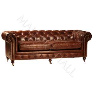 Vintage Chesterfield Distressed Aged Leather Sofa  