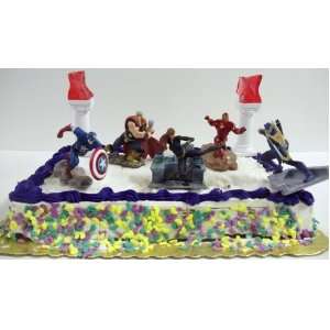 Super Hero 9 Piece Birthday Cake Topper Set Featuring Captain America 