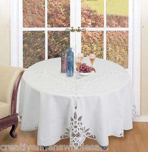 Holiday Battenburg White 68 Round Fabric Tablecloth  