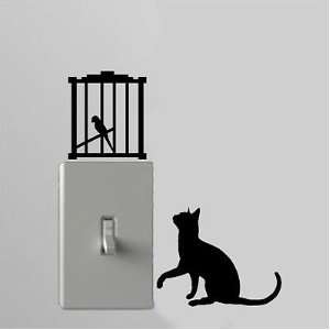 Cat And Bird Cage   Light Switch Decals   Custom Vinyl Wall Art   Made 