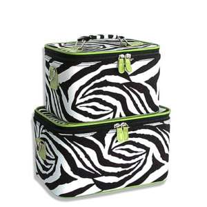 GREEN ZEBRA SET 2 Cosmetic Case Luggage Tote makeup bag  