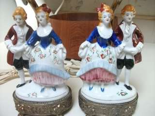 Antique 18th cen french lady man lamps vtg table art  