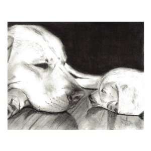 Mother and Child   Sleeping Puppy Dog and Mom Giclee Poster Print by 