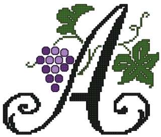 Grape Vines cross stitch machine embroidery font   natural size sample