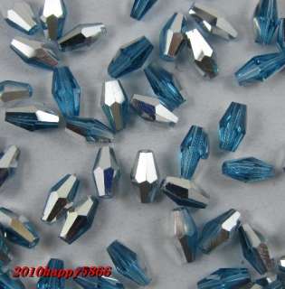   Sky blue silver glass crystal bicone charm spacer beads 8x4mm  