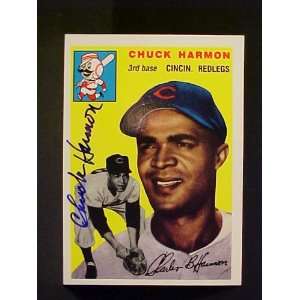 Chuck Harmon Cincinnati Redlegs #182 1954 Topps Archives Autographed 