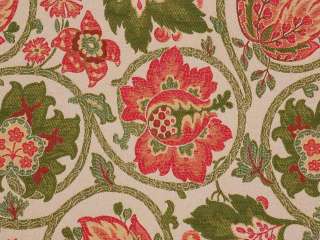 Coral Green Damask Floral Drapery Upholstery Fabric  