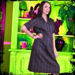 Vintage 40s 50s Perfect Plaid Button Up Day Dress  