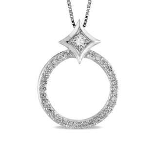 14K Womens White Gold Diamond Circle Pendant Necklace  