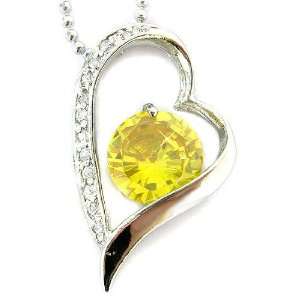 Stunning Heart Cut Sterling Silver Simulated Citrine Pendant with 18 