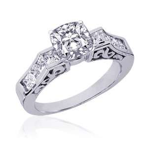   Cushion Cut Diamond Vintage Style Engagement Ring Channel 14K SI1 GIA