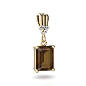  14K Yellow Gold Emerald cut Genuine Smoky Quartz Pendant Jewelry