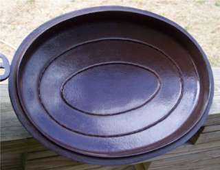   Iron # 7 Oval Roaster Dutch Oven w Cover Lid Sits Flat No Pitt  