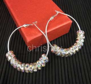 pair Jewelry Earrings Fashion 8mm Rhinestone AB Clear Crystal 40mm 
