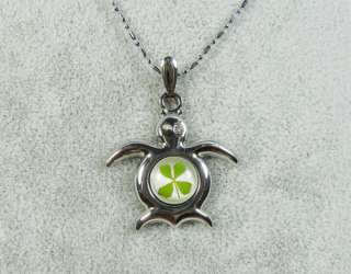 Lucky Shamrock Four Leaf Clover turtle Necklace Jewelry  