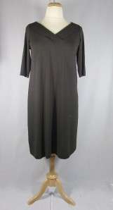 EILEEN FISHER NWT WASHABLE VISCOSE JERSEY V NECK DRESS MUSSEL 