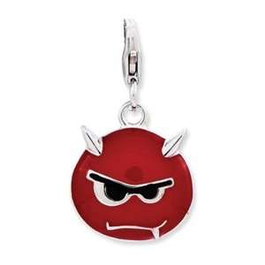 Sterling Silver Enameled Devil Face Clip On Charm with Lobster Clasp 