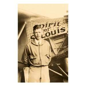 Charles Lindbergh and Plane Giclee Poster Print, 24x32  