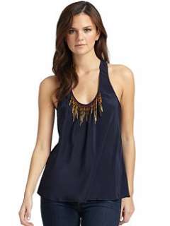 Akiko   Silk Beaded Fringe Detail Racerback Tank