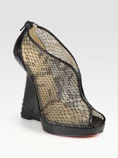 Christian Louboutin   Janet Python, Mesh and Lace Wedge Ankle Boots
