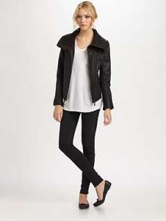 Doma   Leather Moto Jacket With Knit Collar    