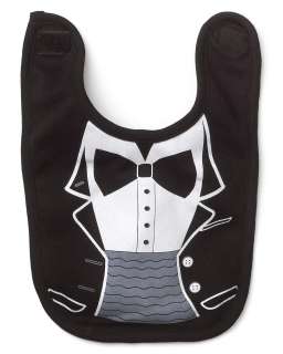   50 a white bib with tuxedo graphic and black bib optional printed on