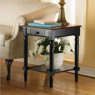 French Country Cherry/Black Wood End Table Side Stand  