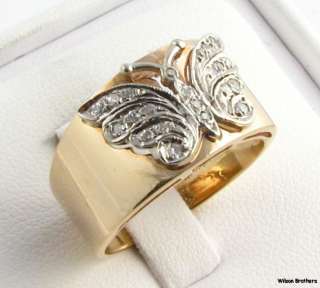   Diamond Butterfly Ring   14k White & Yellow Gold Womens Band  