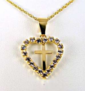 Gold 18k GF Necklace Pendant CZ Crystal Heart Cross  