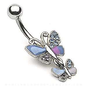 Body Accentz™ Belly Button Ring Navel Double Butterfly Body Jewelry 