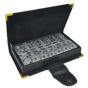  Domino Double 6   in Leather Box   Silver Marbleized Jumbo 