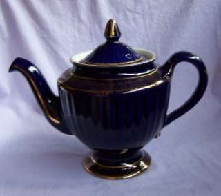Hall LOS ANGELES Cobalt Blue w/Gold Trim Teapot  